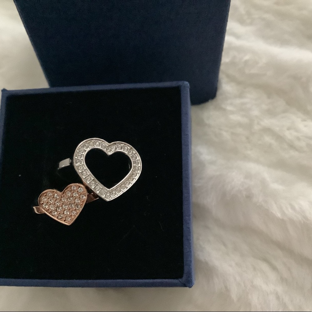 Swarovski Heart Ring, intertwining sterling Silver & Rose Gold - Picture 2 of 4